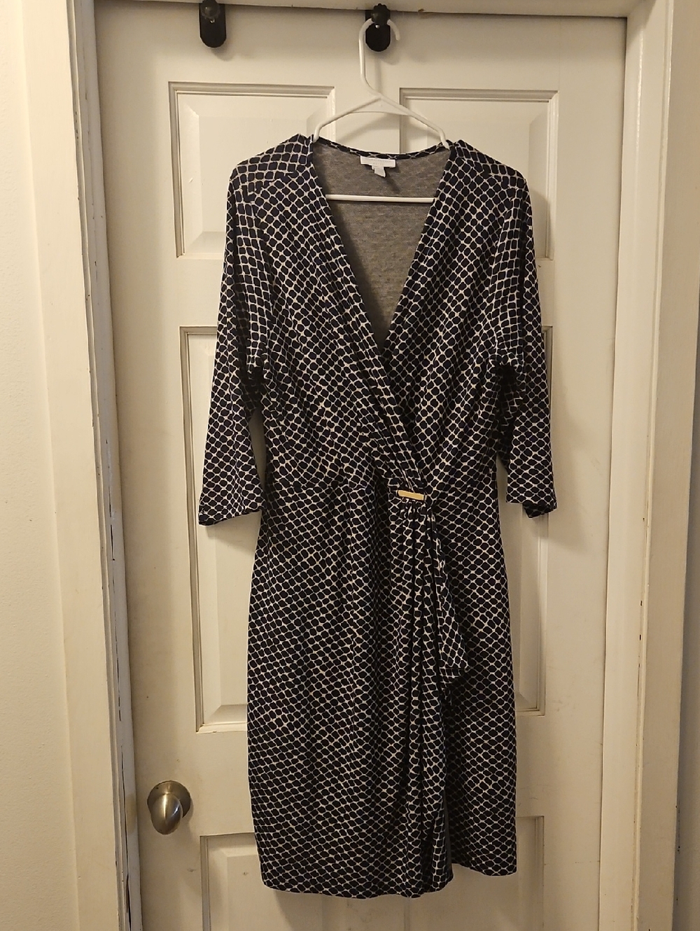 Charter Club Navy & Cream Geometric Wrap Midi Dress